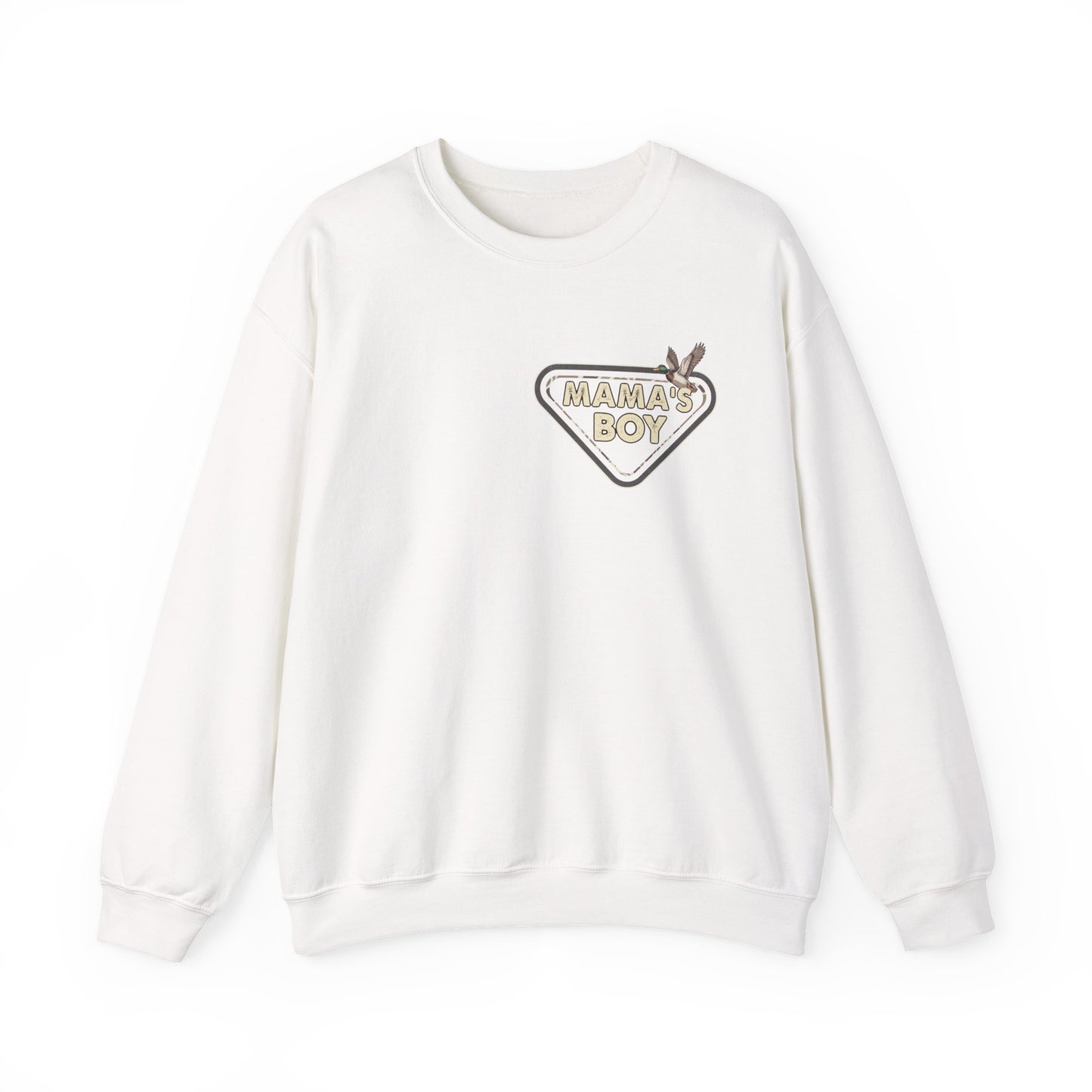 Mama’s Boy Crewneck Sweatshirt — Camo Heart Graphic