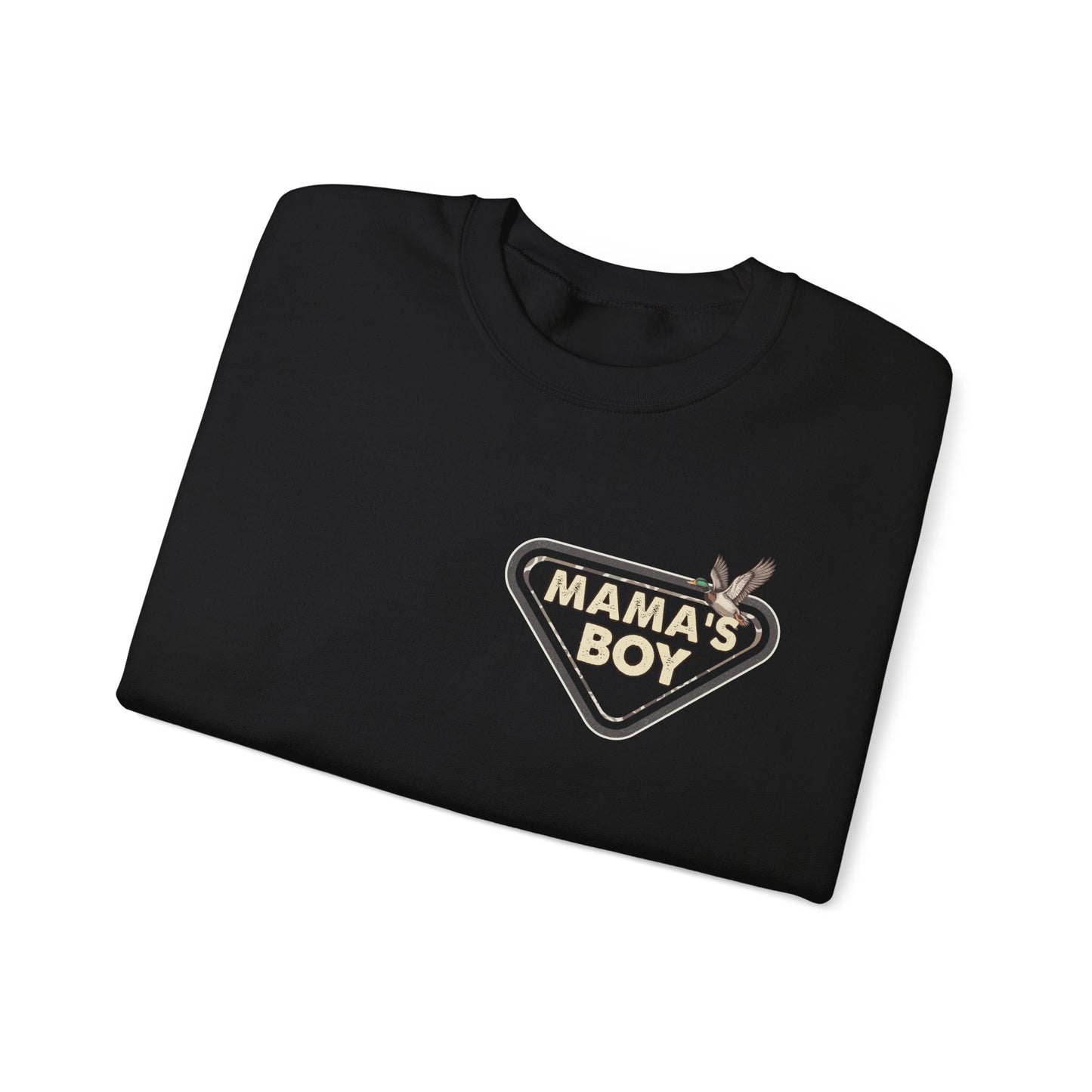 Mama’s Boy Crewneck Sweatshirt — Camo Heart Graphic