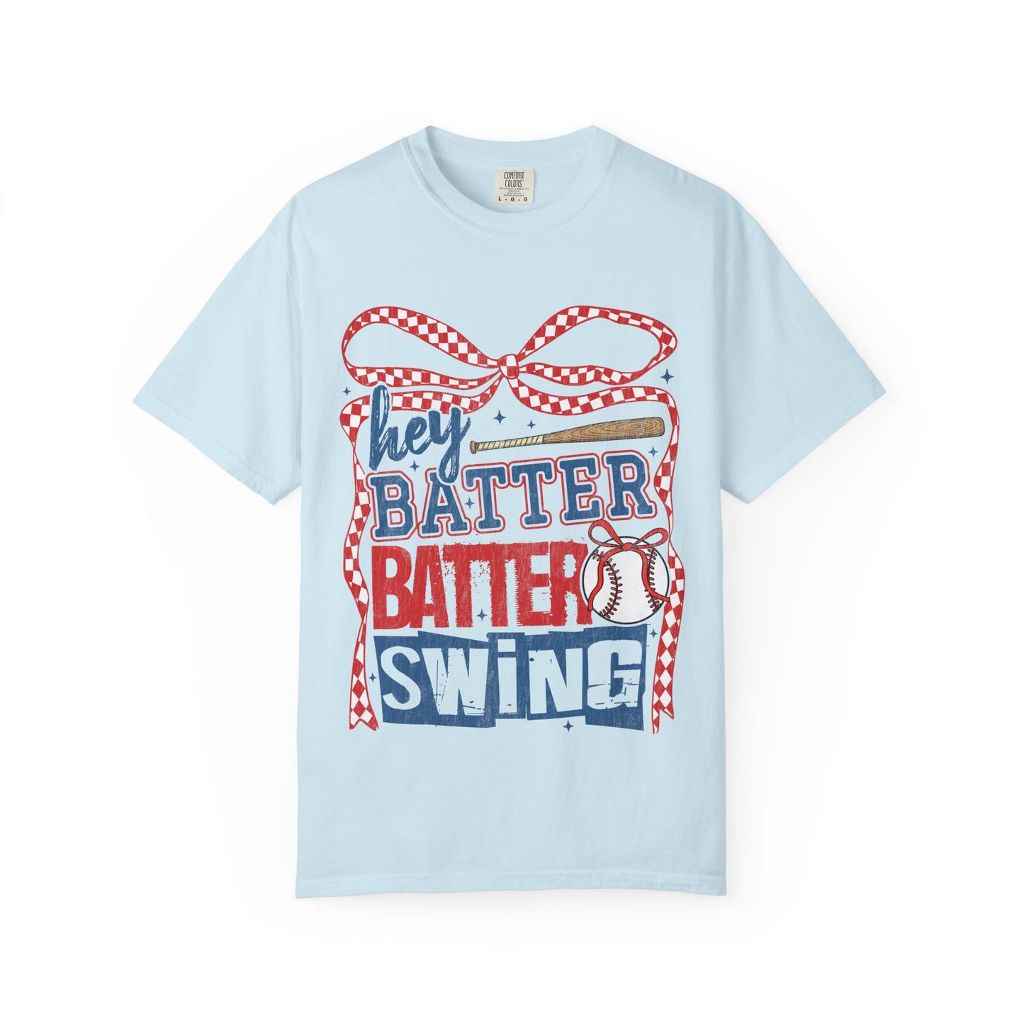 Baseball Graphic T-Shirt — "Hey Batter Batter Swing" Patriotic Red, White & Blue Tee