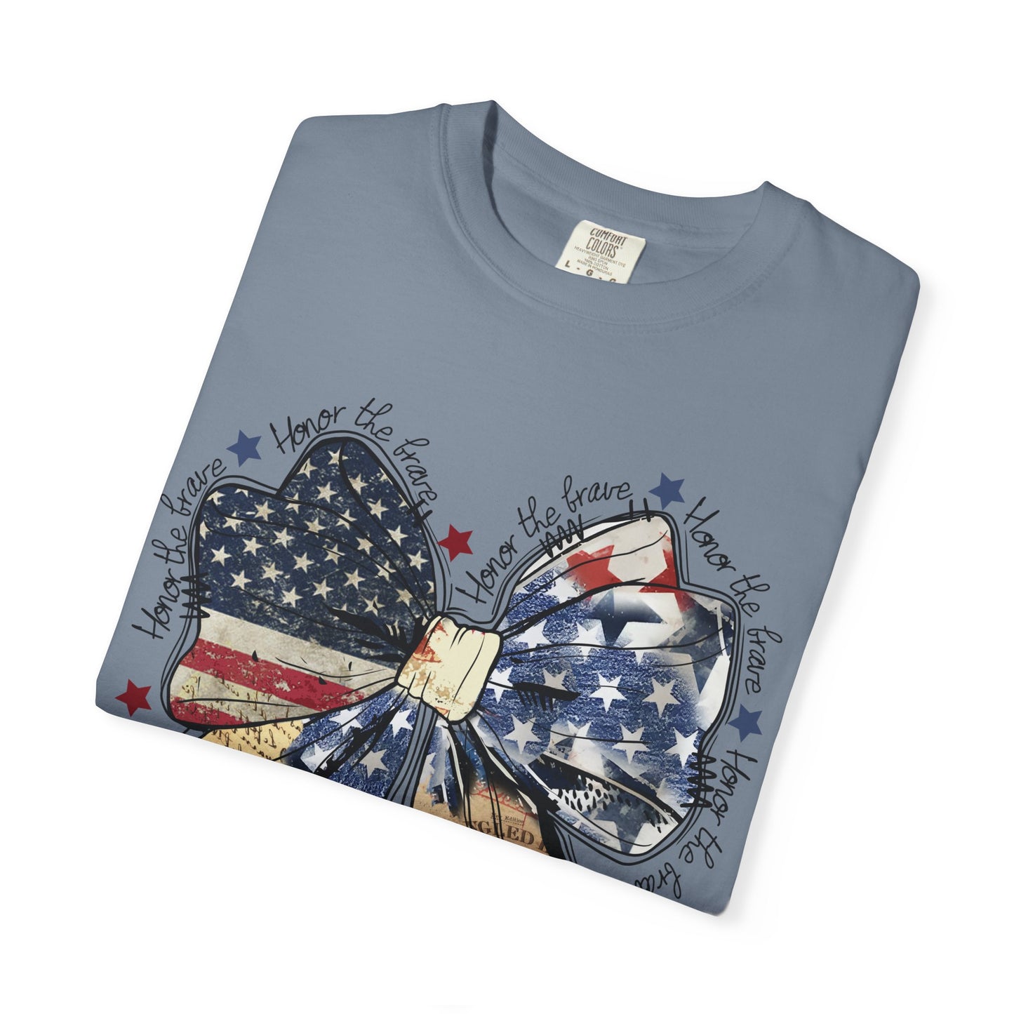 Patriotic American Flag Bow T-Shirt – Stars & Stripes Graphic