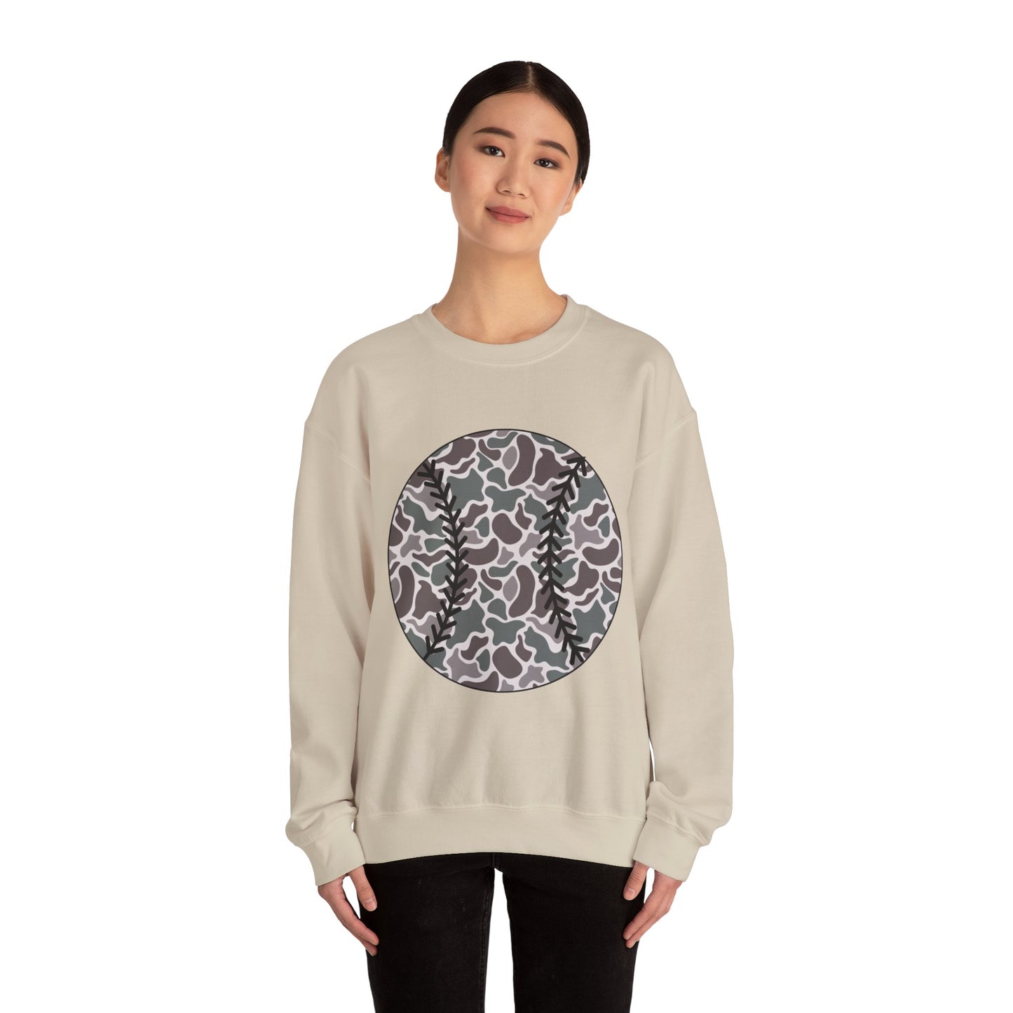 Baseball Camo Crewneck Sweatshirt – Grey Camouflage Baseball Tee Gift