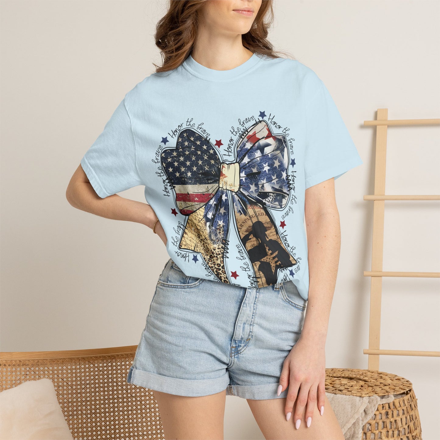 Patriotic American Flag Bow T-Shirt – Stars & Stripes Graphic