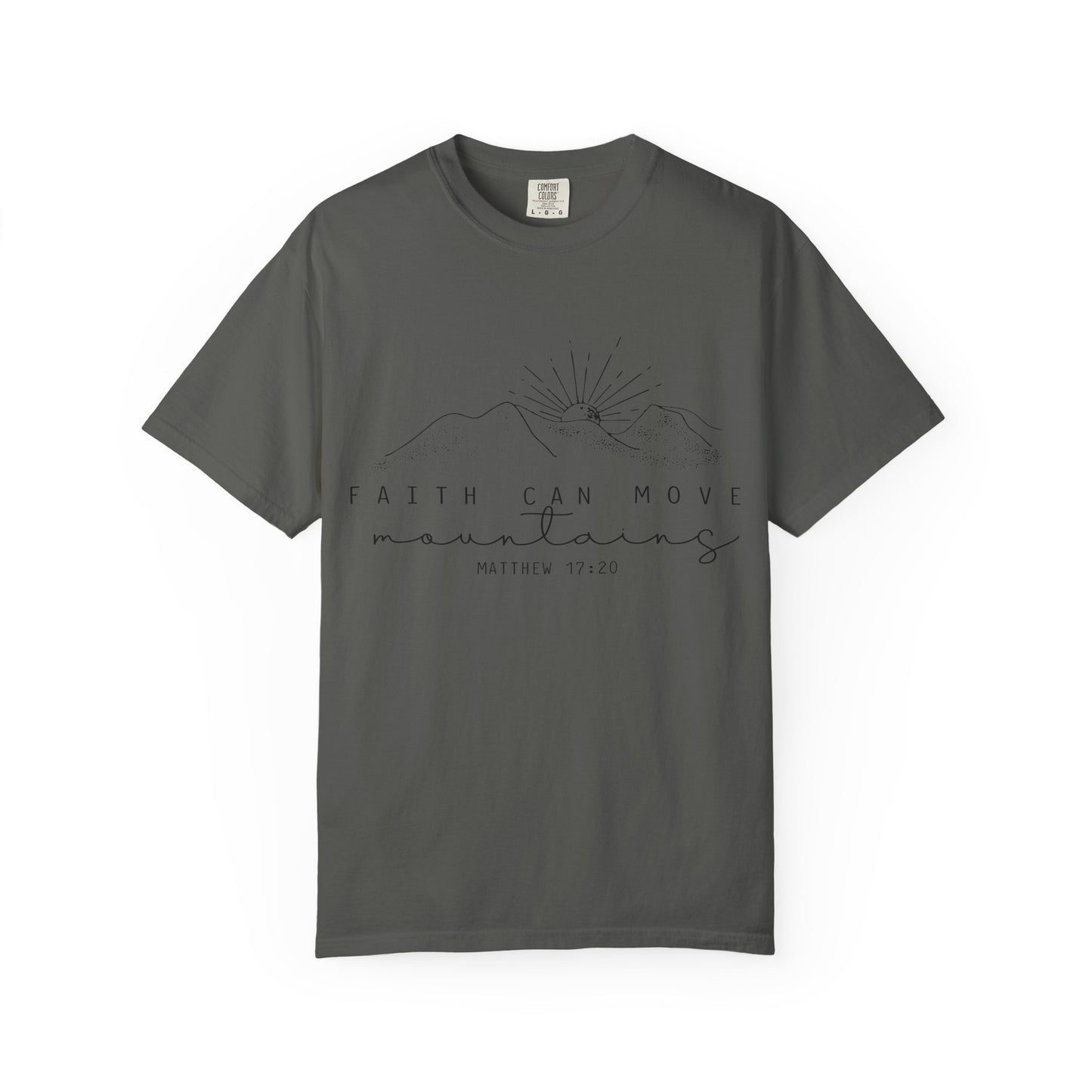 Faith Can Move Mountains T-Shirt — Matthew 17:20 Minimal Mountain Graphic