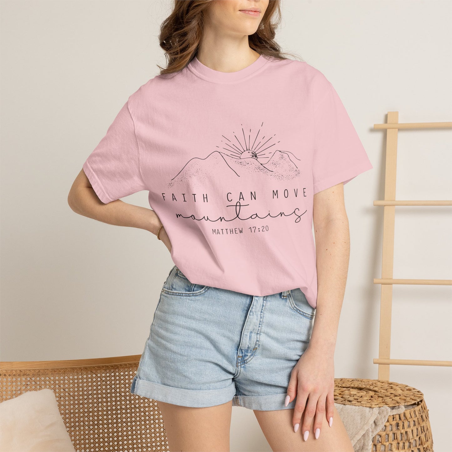 Faith Can Move Mountains T-Shirt — Matthew 17:20 Minimal Mountain Graphic