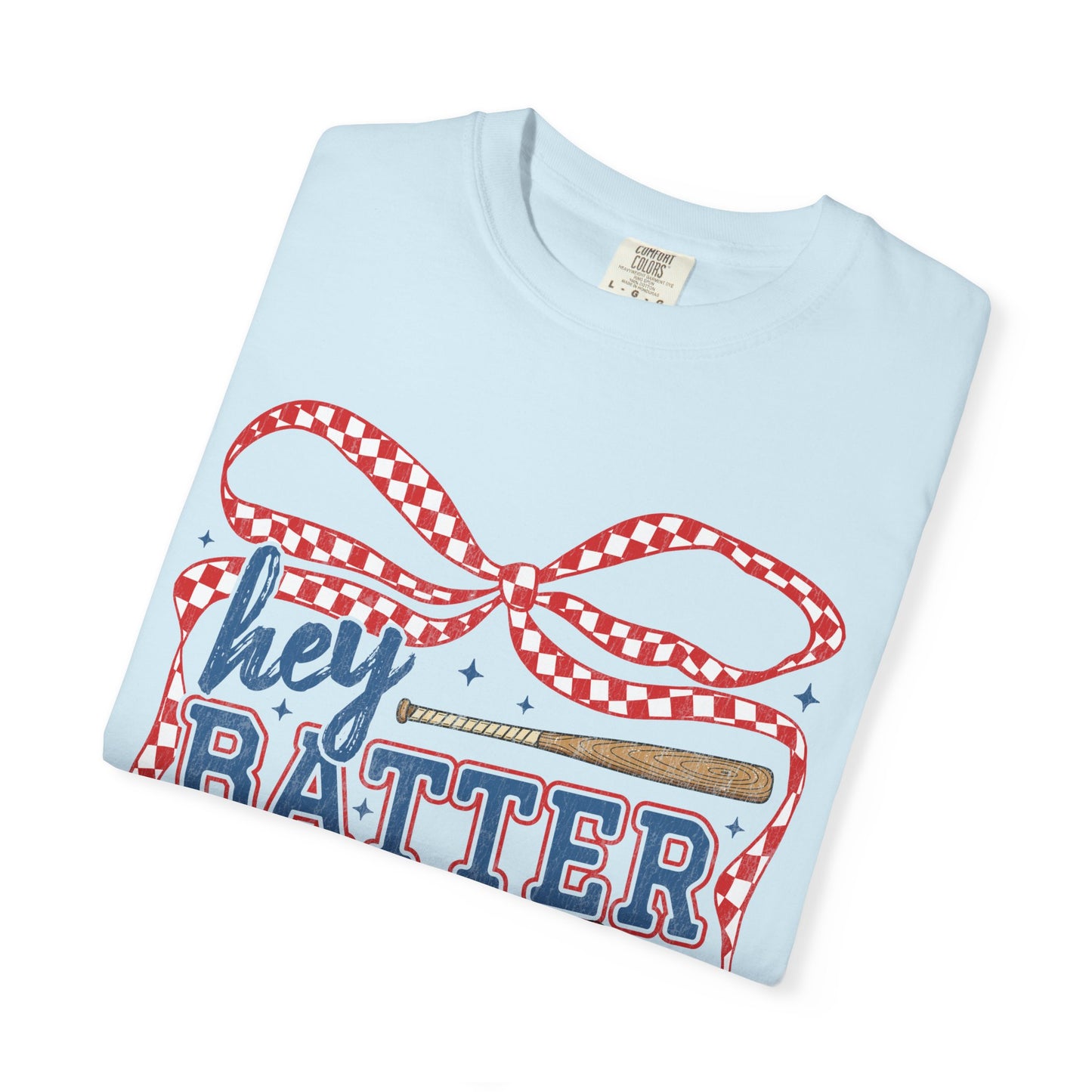 Baseball Graphic T-Shirt — "Hey Batter Batter Swing" Patriotic Red, White & Blue Tee