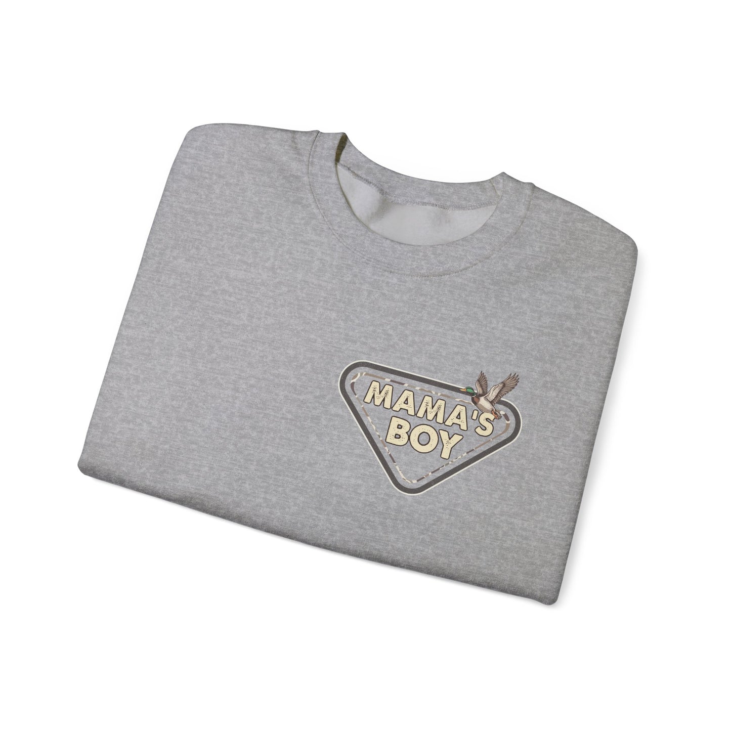 Mama’s Boy Crewneck Sweatshirt — Camo Heart Graphic
