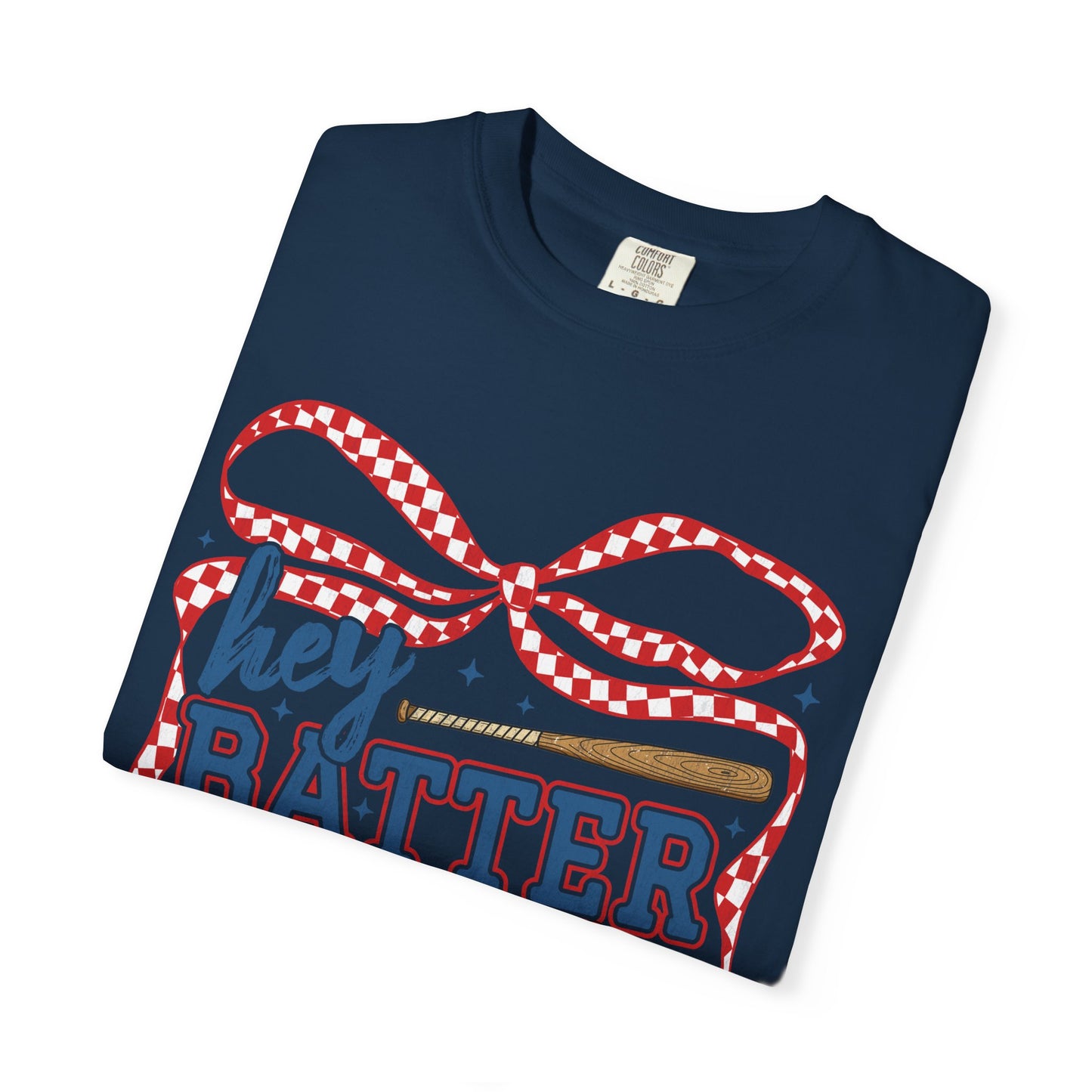 Baseball Graphic T-Shirt — "Hey Batter Batter Swing" Patriotic Red, White & Blue Tee