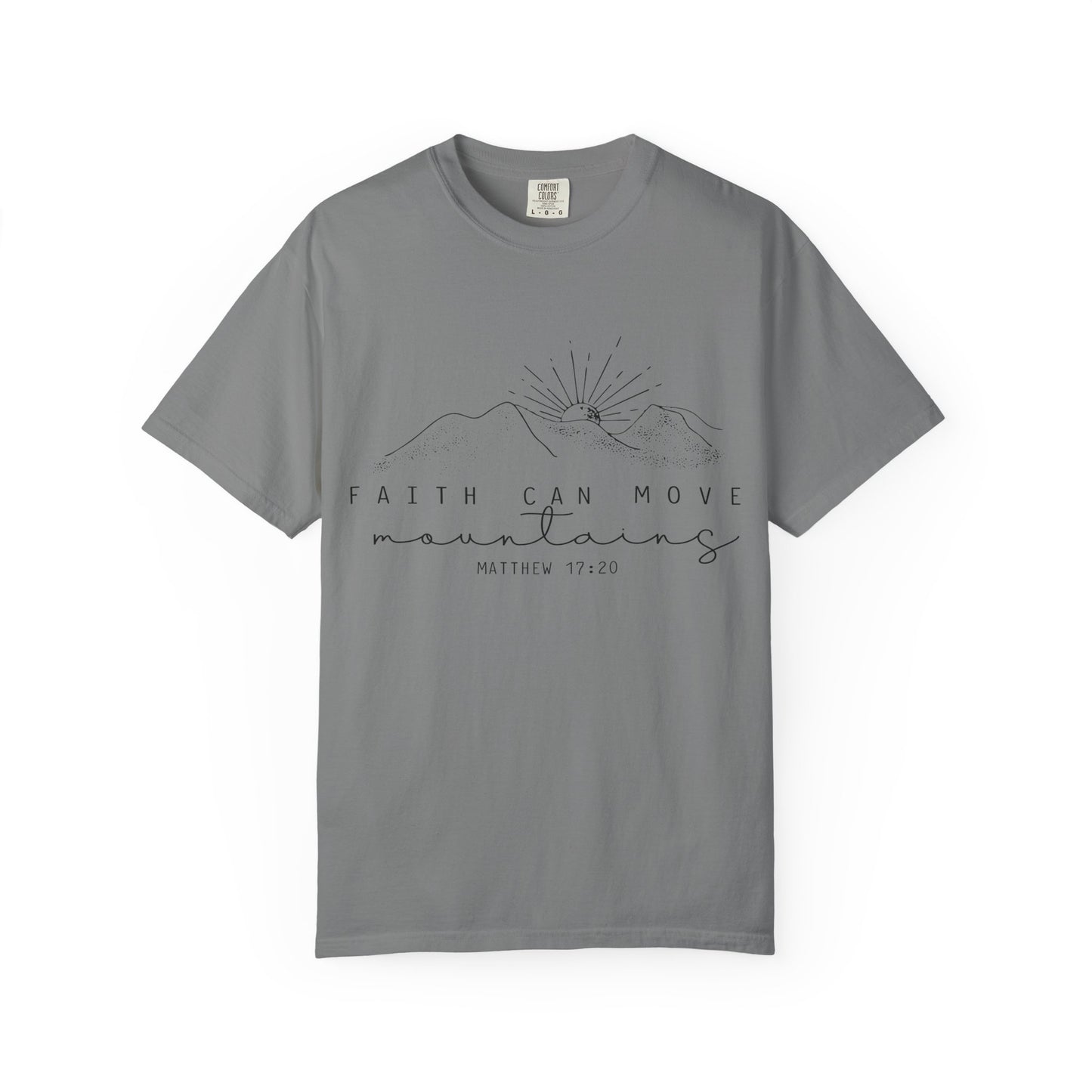 Faith Can Move Mountains T-Shirt — Matthew 17:20 Minimal Mountain Graphic