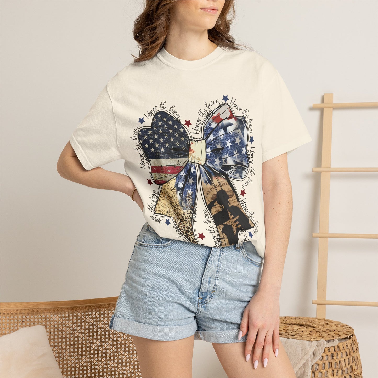 Patriotic American Flag Bow T-Shirt – Stars & Stripes Graphic