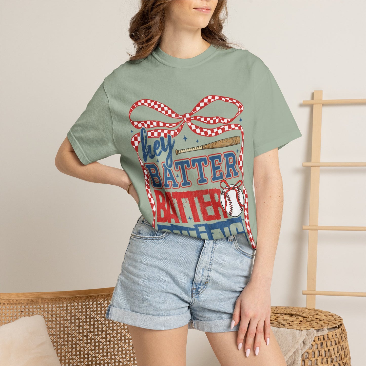 Baseball Graphic T-Shirt — "Hey Batter Batter Swing" Patriotic Red, White & Blue Tee