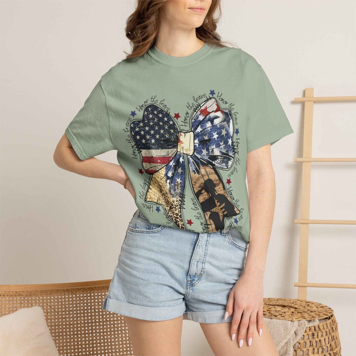 Patriotic American Flag Bow T-Shirt – Stars & Stripes Graphic