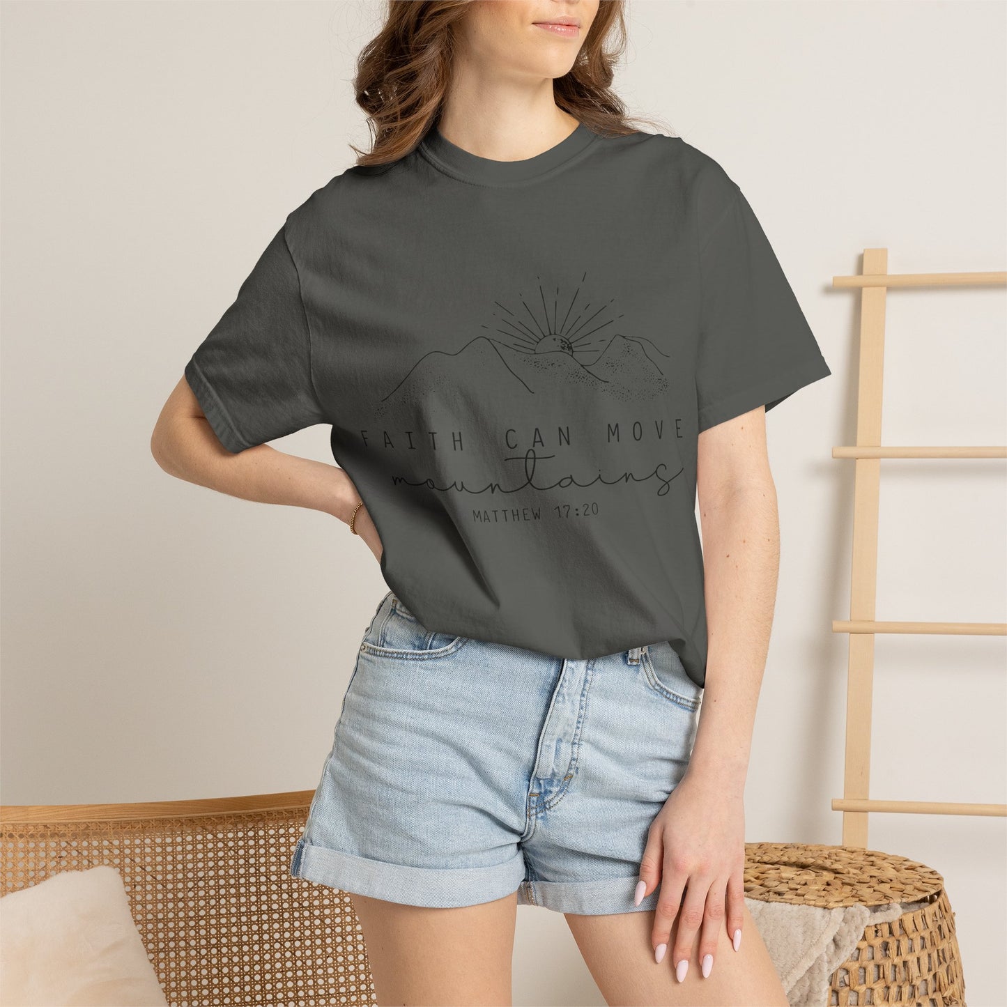 Faith Can Move Mountains T-Shirt — Matthew 17:20 Minimal Mountain Graphic