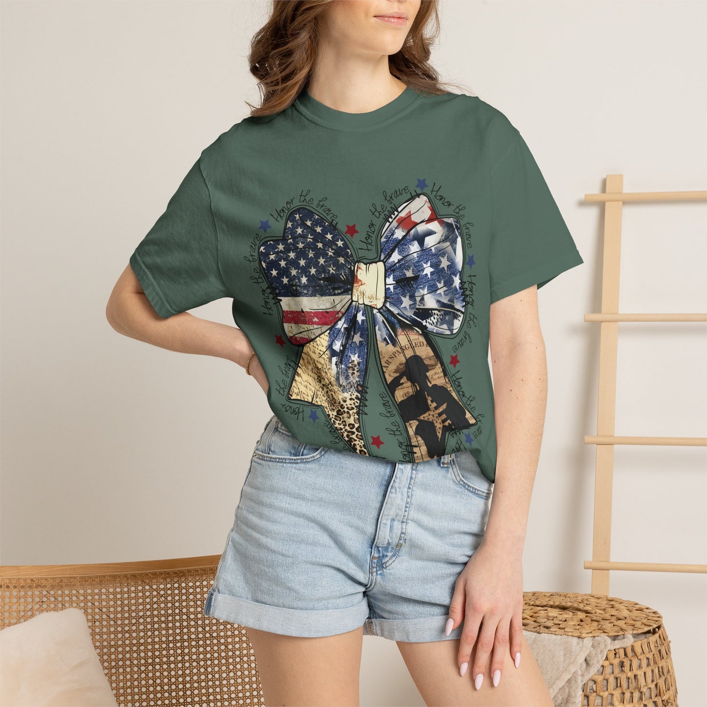 Patriotic American Flag Bow T-Shirt – Stars & Stripes Graphic