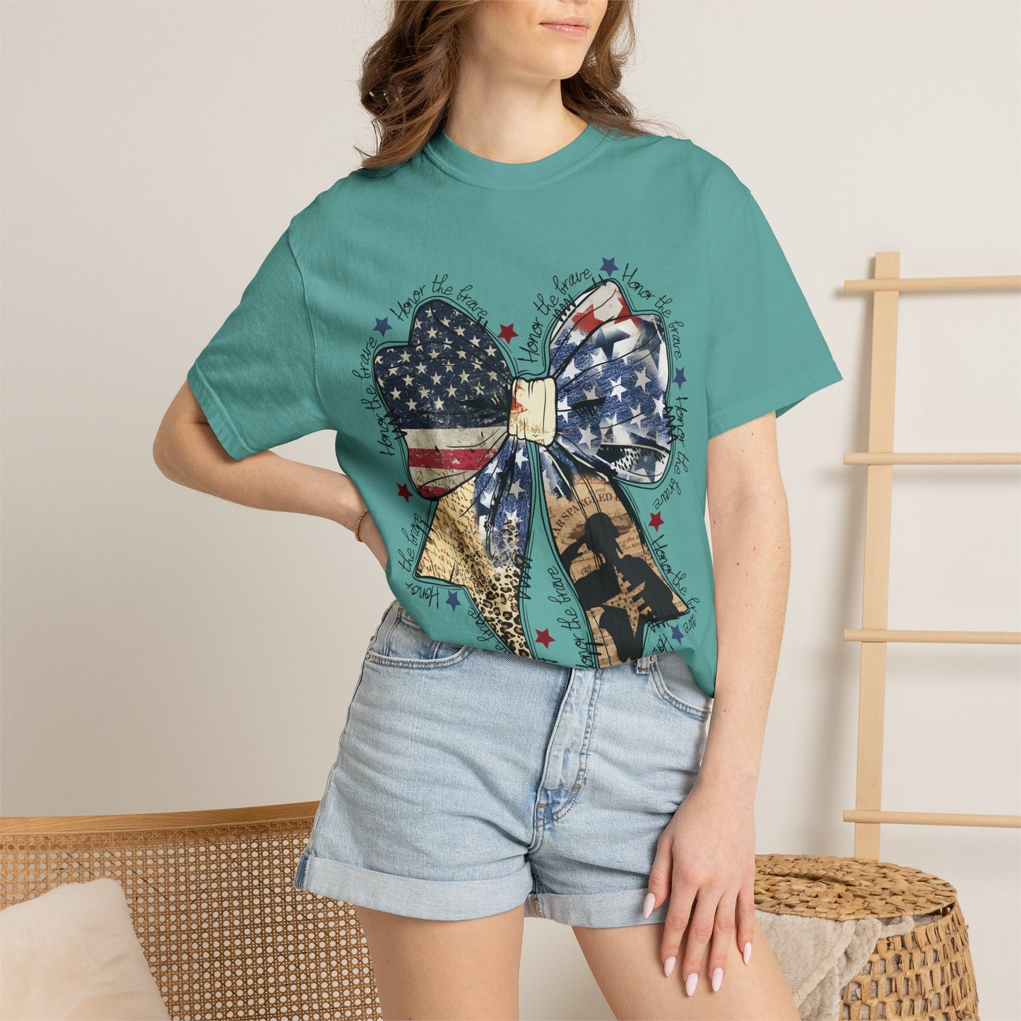Patriotic American Flag Bow T-Shirt – Stars & Stripes Graphic