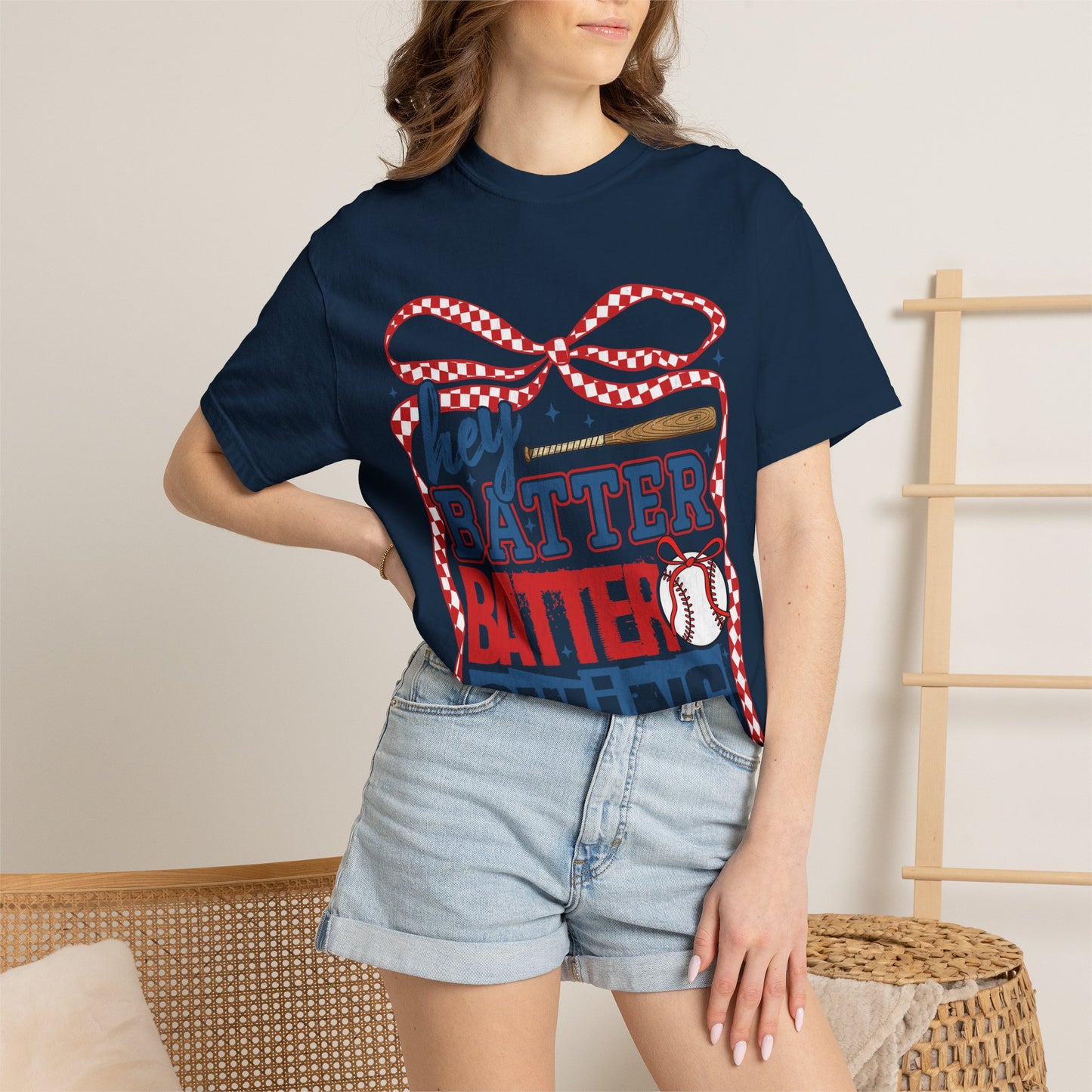 Baseball Graphic T-Shirt — "Hey Batter Batter Swing" Patriotic Red, White & Blue Tee