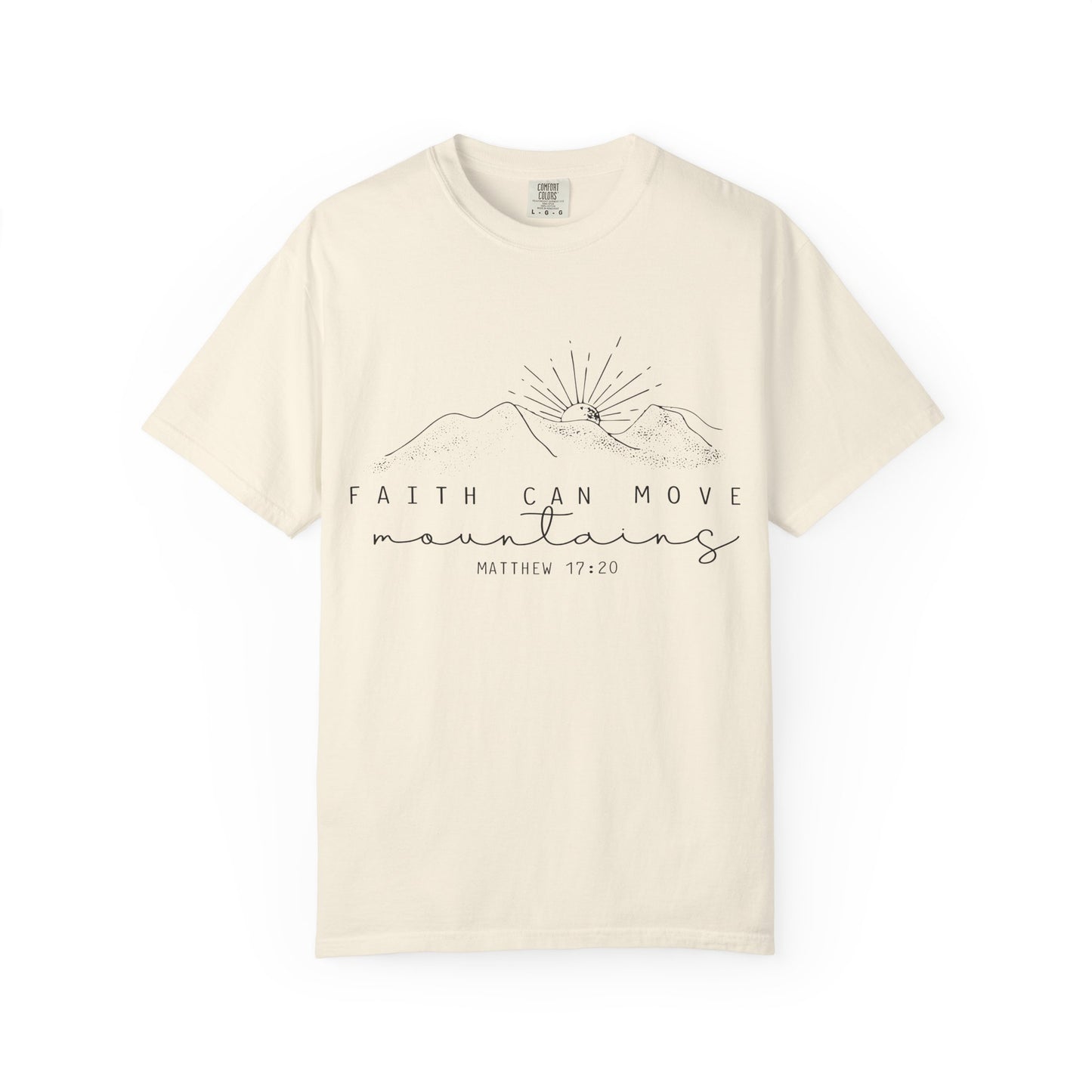 Faith Can Move Mountains T-Shirt — Matthew 17:20 Minimal Mountain Graphic