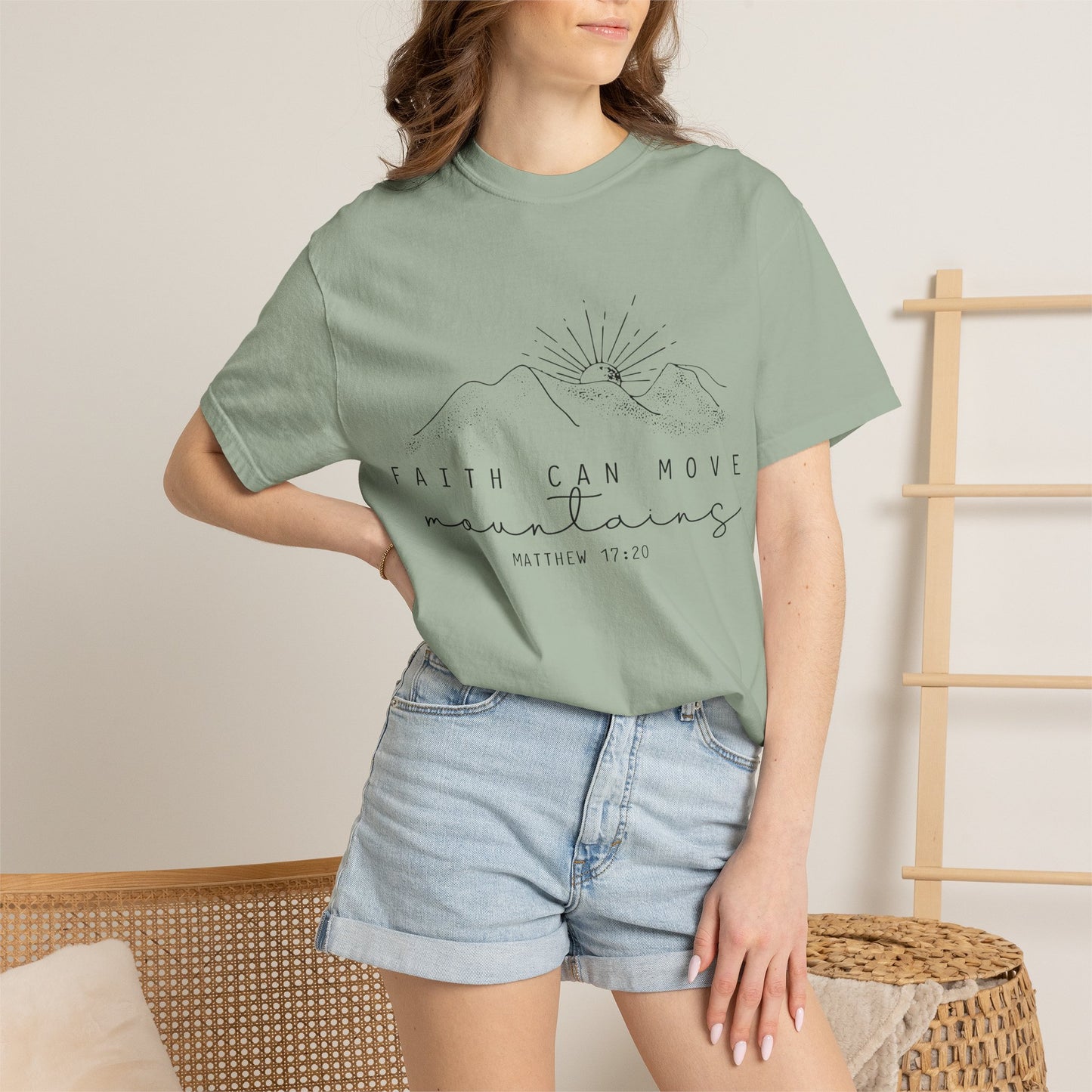Faith Can Move Mountains T-Shirt — Matthew 17:20 Minimal Mountain Graphic