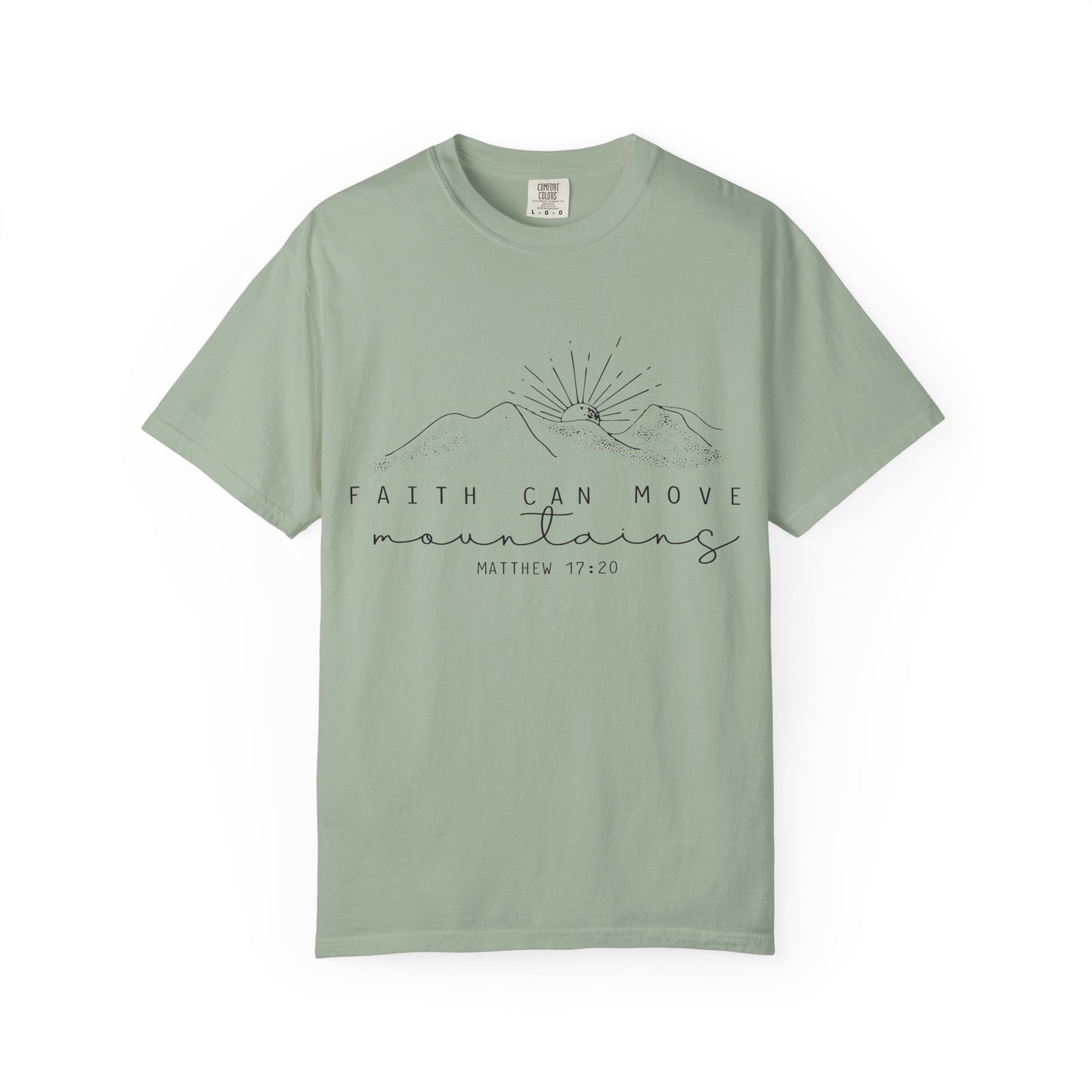 Faith Can Move Mountains T-Shirt — Matthew 17:20 Minimal Mountain Graphic