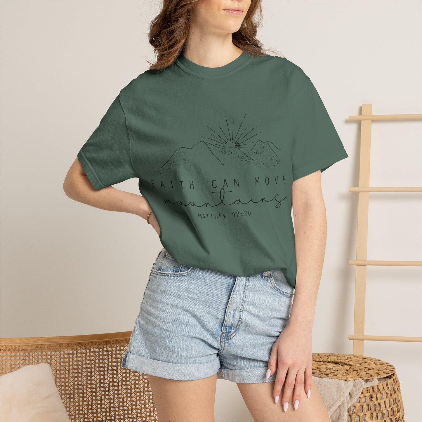 Faith Can Move Mountains T-Shirt — Matthew 17:20 Minimal Mountain Graphic