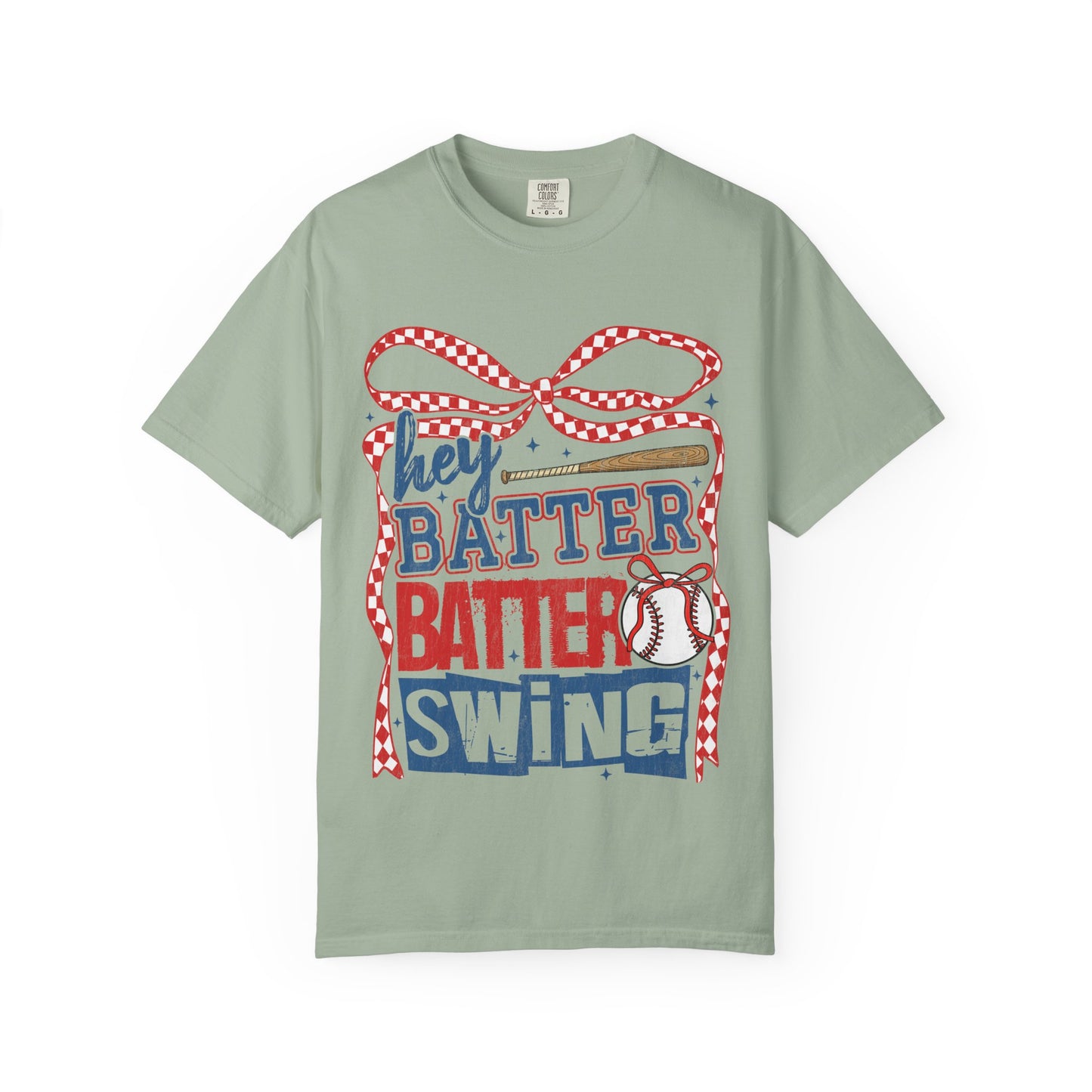 Baseball Graphic T-Shirt — "Hey Batter Batter Swing" Patriotic Red, White & Blue Tee