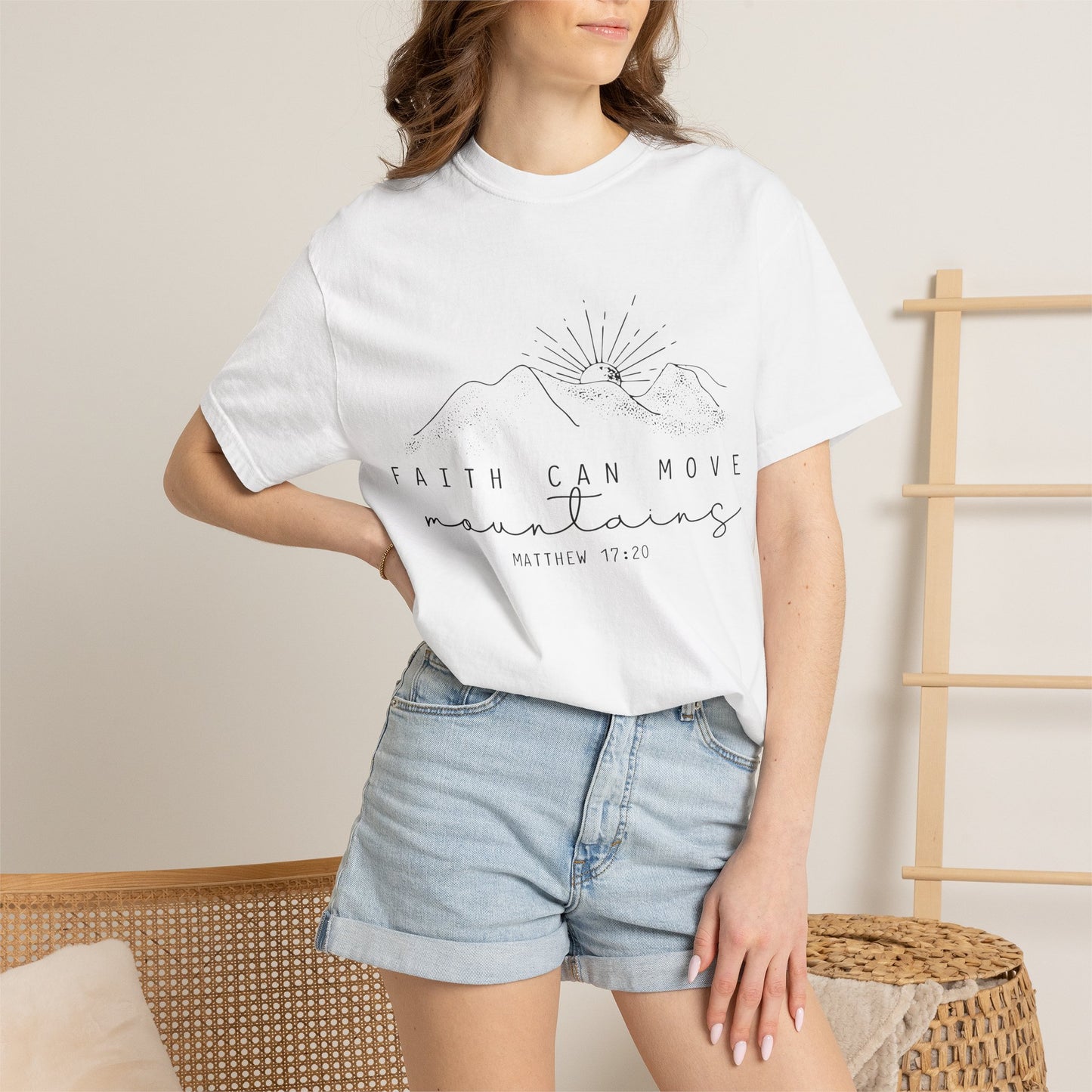 Faith Can Move Mountains T-Shirt — Matthew 17:20 Minimal Mountain Graphic