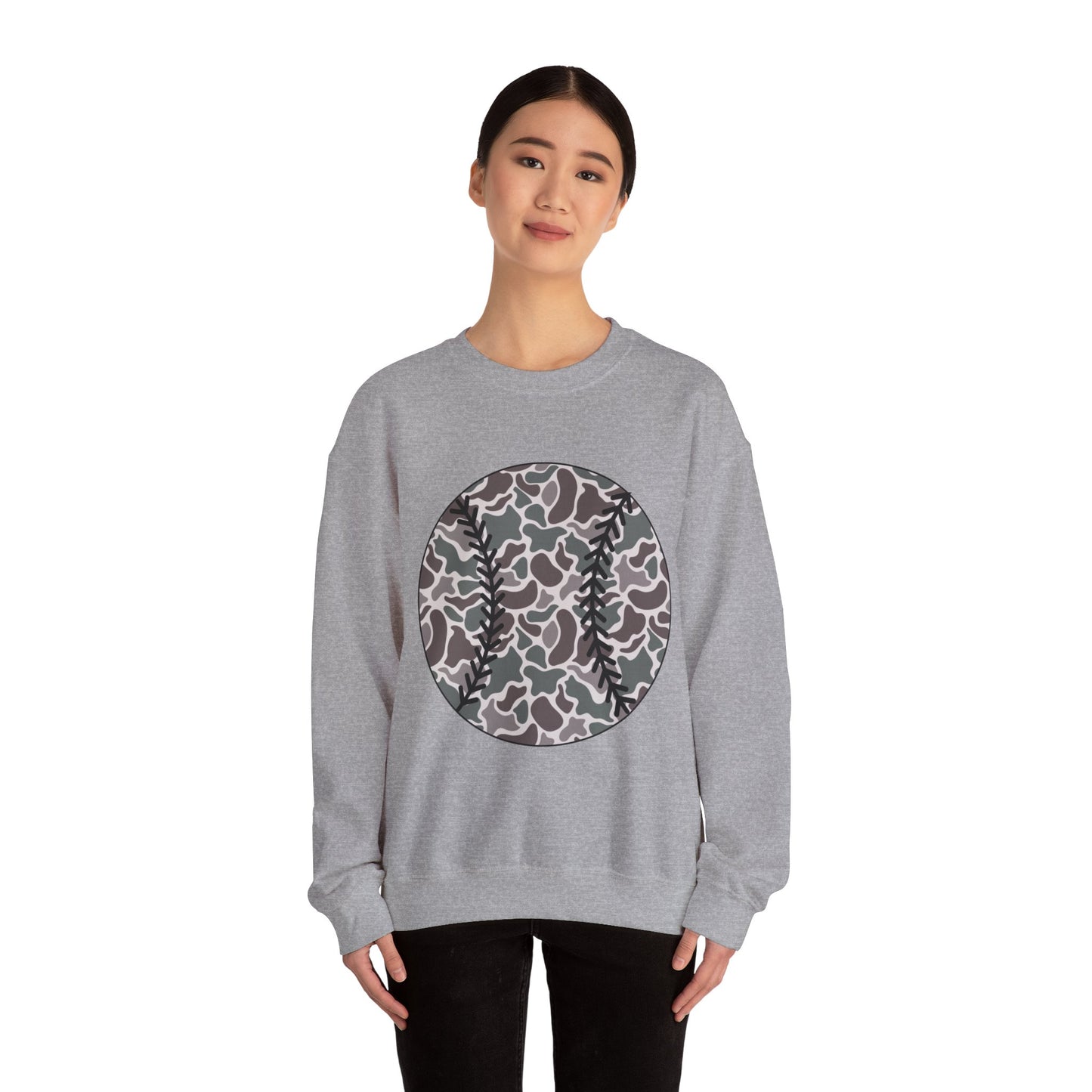 Baseball Camo Crewneck Sweatshirt – Grey Camouflage Baseball Tee Gift