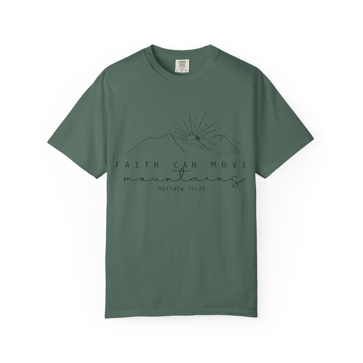 Faith Can Move Mountains T-Shirt — Matthew 17:20 Minimal Mountain Graphic