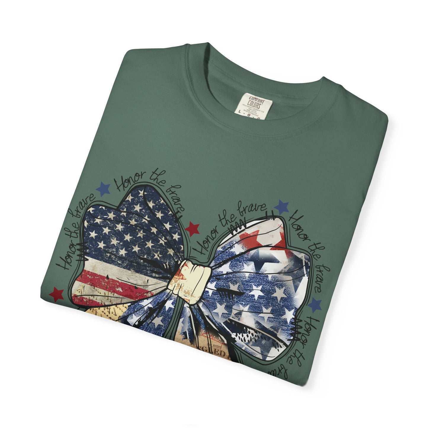 Patriotic American Flag Bow T-Shirt – Stars & Stripes Graphic