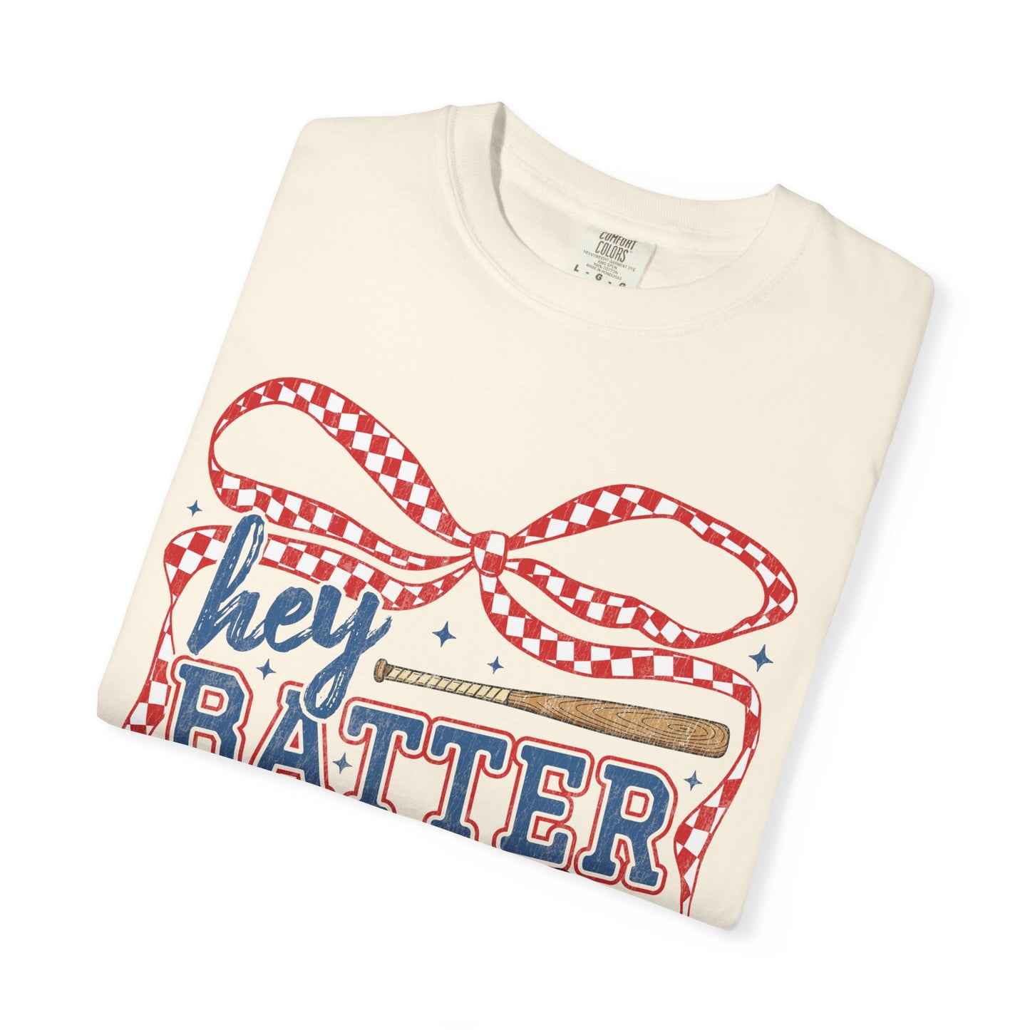 Baseball Graphic T-Shirt — "Hey Batter Batter Swing" Patriotic Red, White & Blue Tee