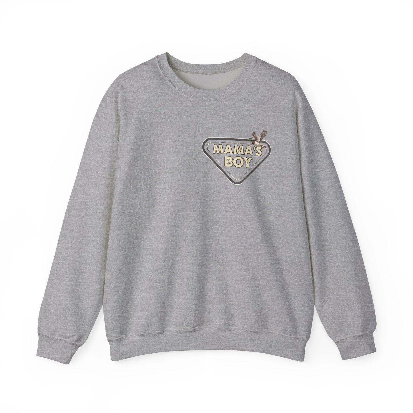 Mama’s Boy Crewneck Sweatshirt — Camo Heart Graphic