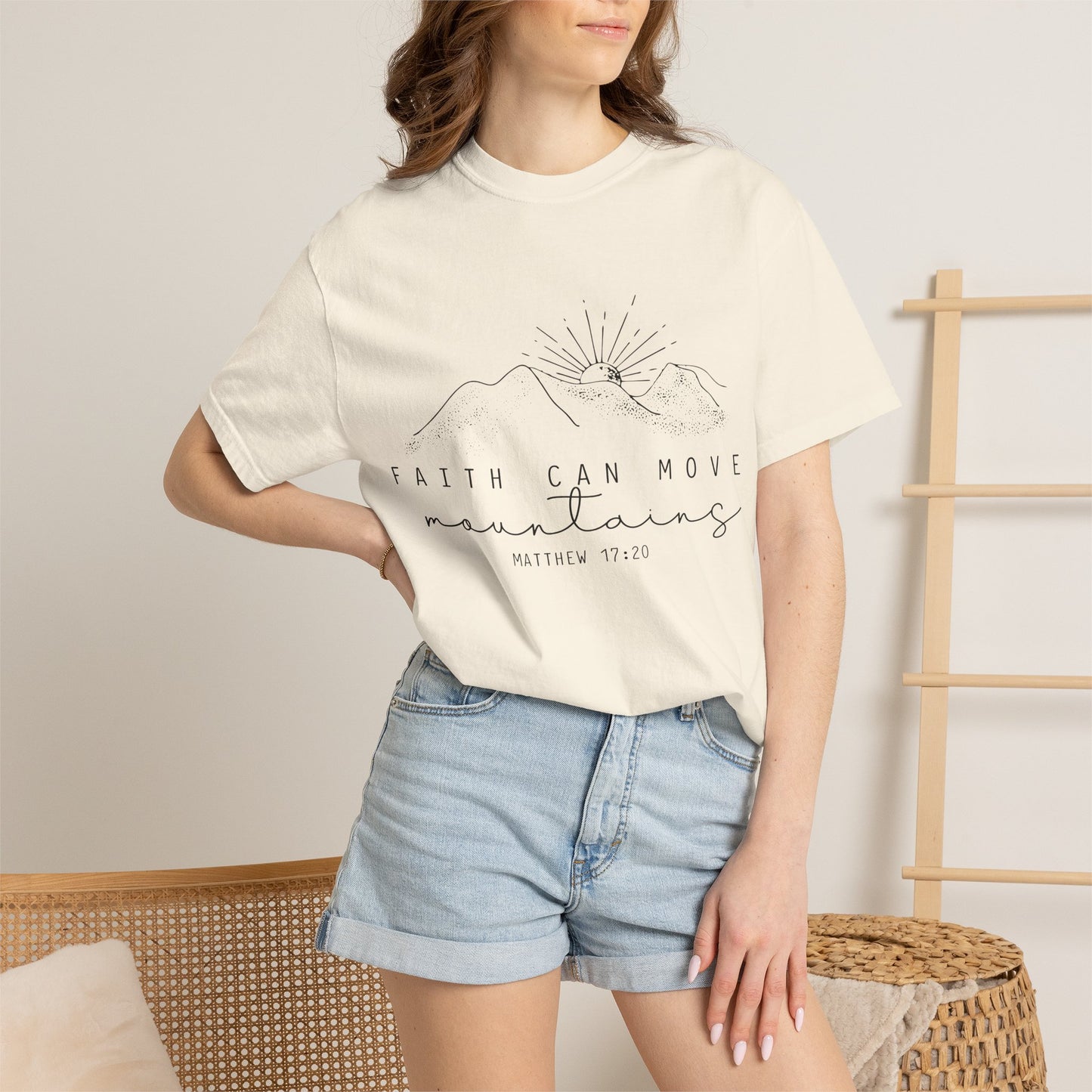 Faith Can Move Mountains T-Shirt — Matthew 17:20 Minimal Mountain Graphic