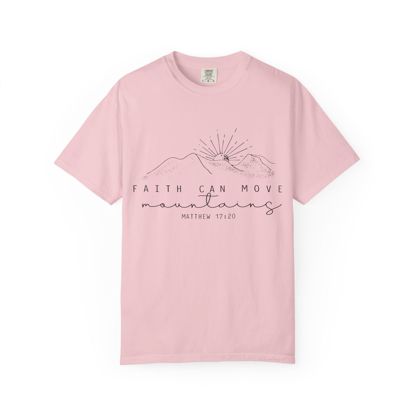 Faith Can Move Mountains T-Shirt — Matthew 17:20 Minimal Mountain Graphic