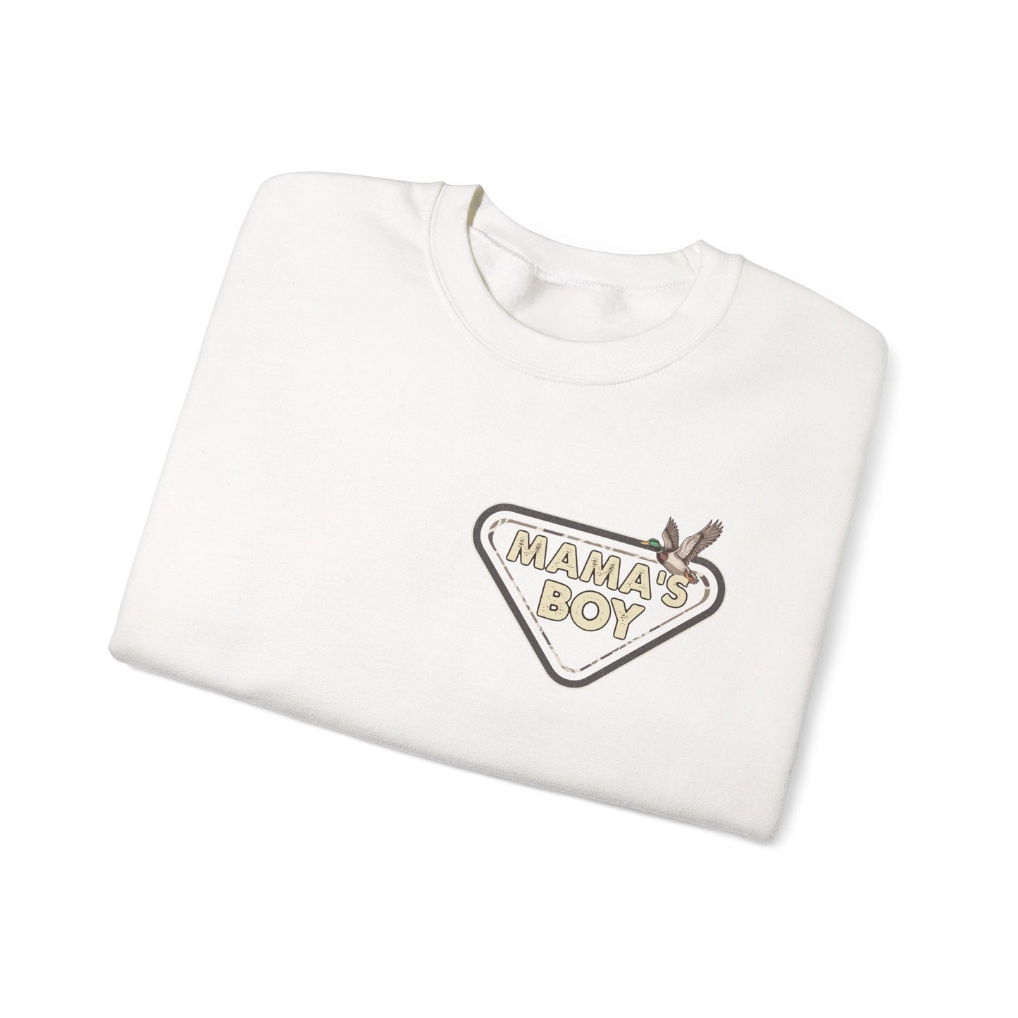 Mama’s Boy Crewneck Sweatshirt — Camo Heart Graphic
