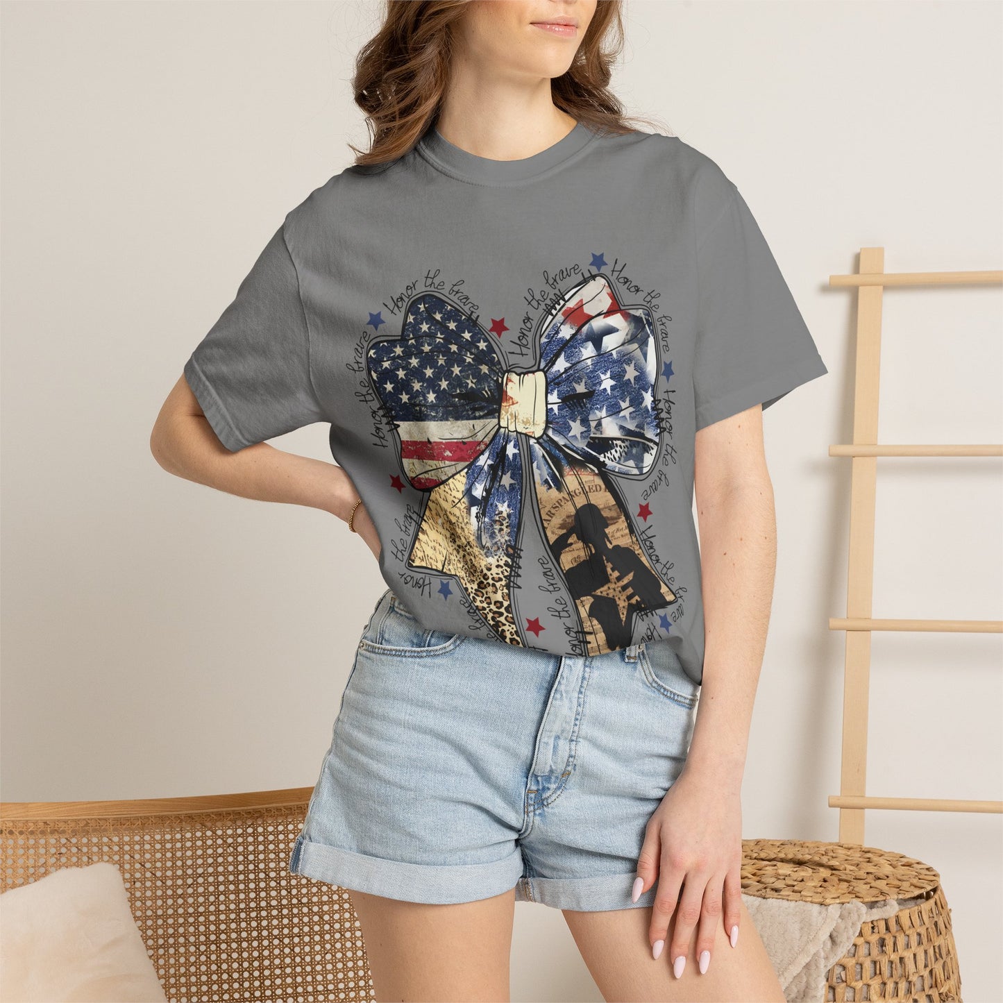 Patriotic American Flag Bow T-Shirt – Stars & Stripes Graphic