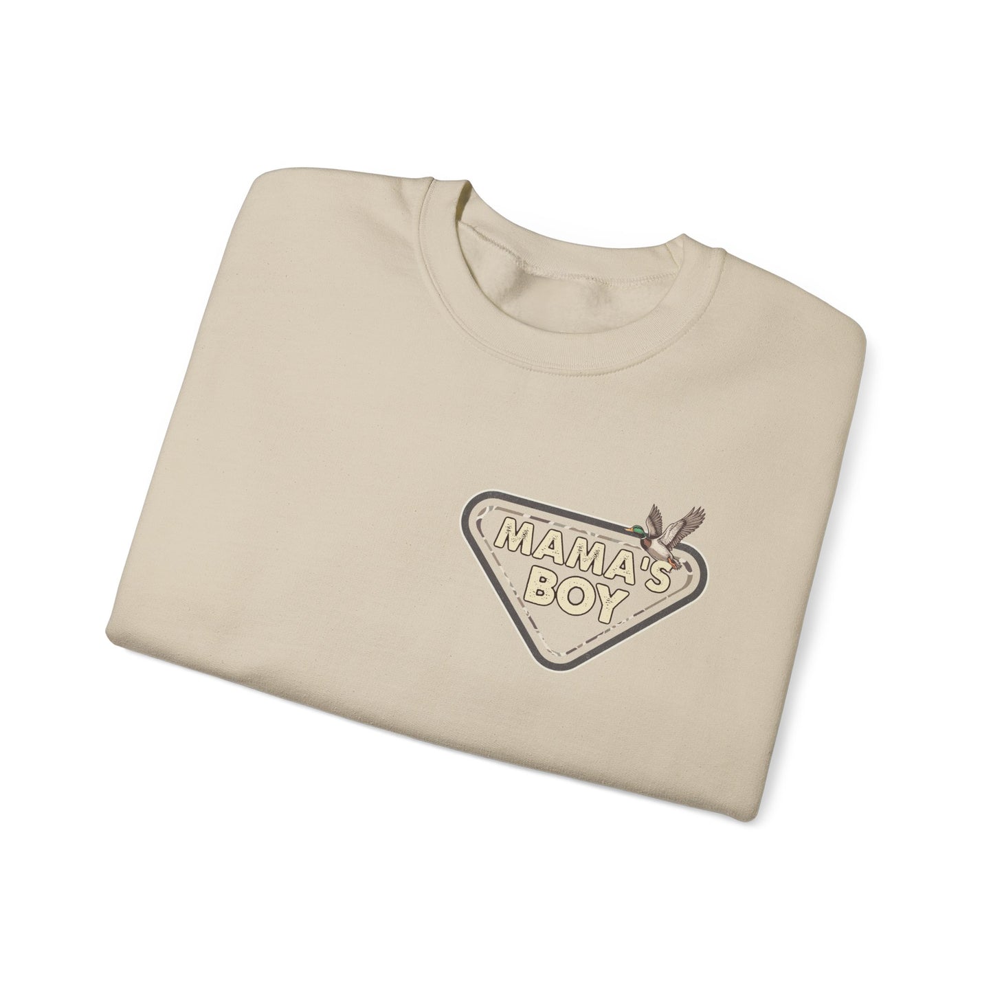 Mama’s Boy Crewneck Sweatshirt — Camo Heart Graphic
