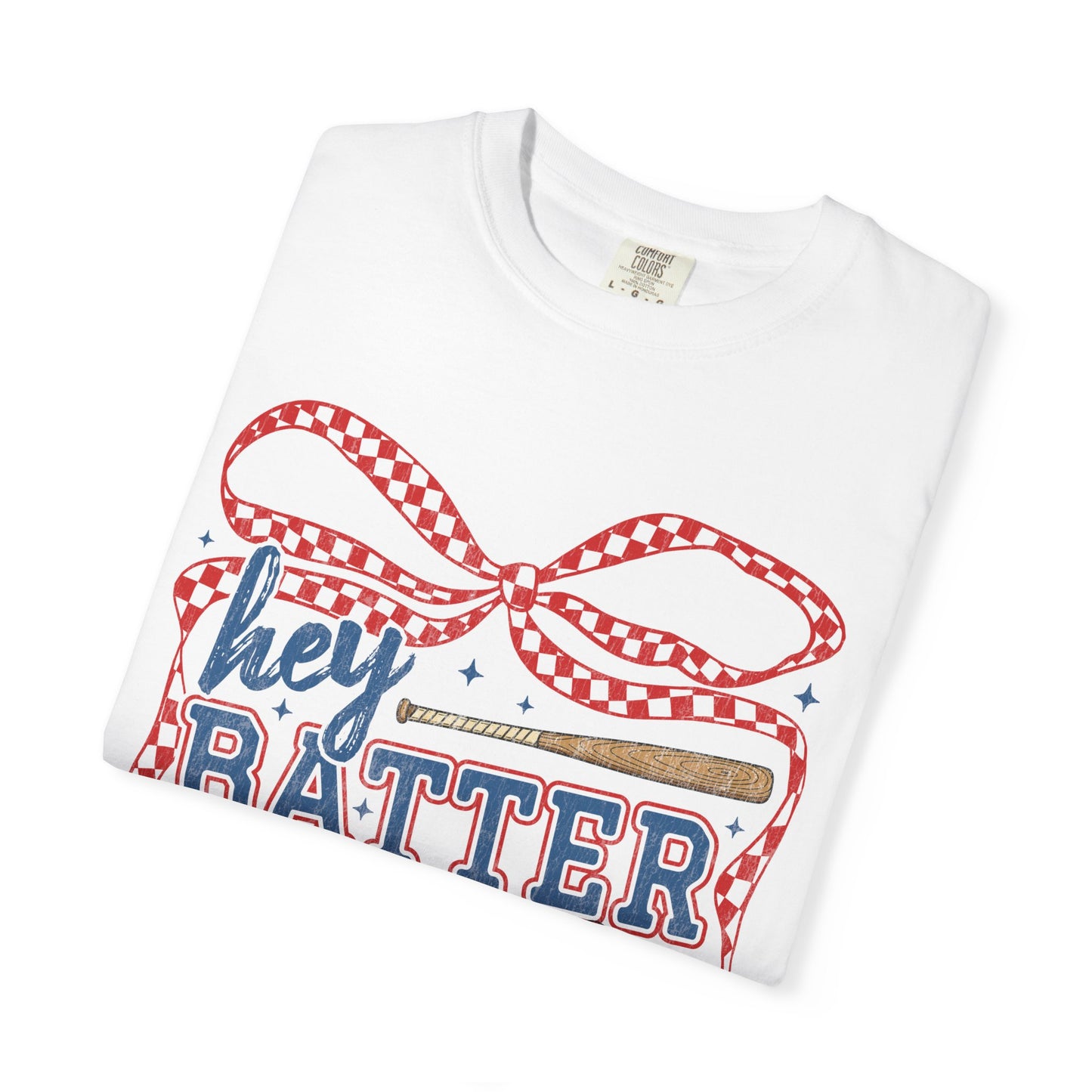 Baseball Graphic T-Shirt — "Hey Batter Batter Swing" Patriotic Red, White & Blue Tee