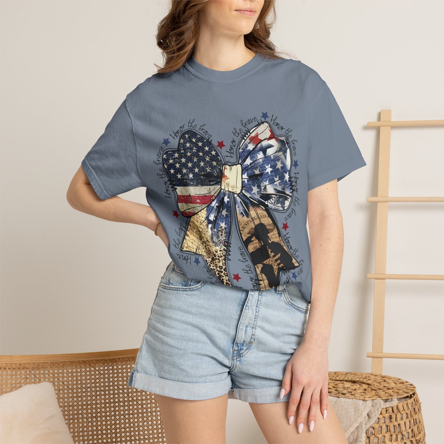 Patriotic American Flag Bow T-Shirt – Stars & Stripes Graphic