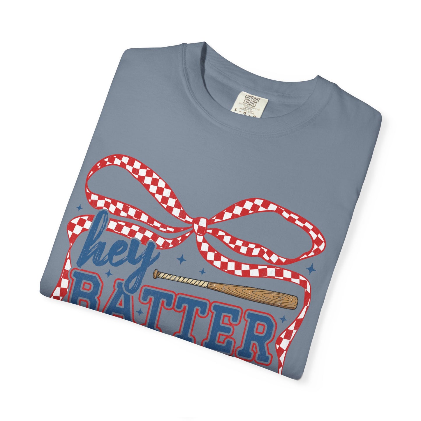Baseball Graphic T-Shirt — "Hey Batter Batter Swing" Patriotic Red, White & Blue Tee