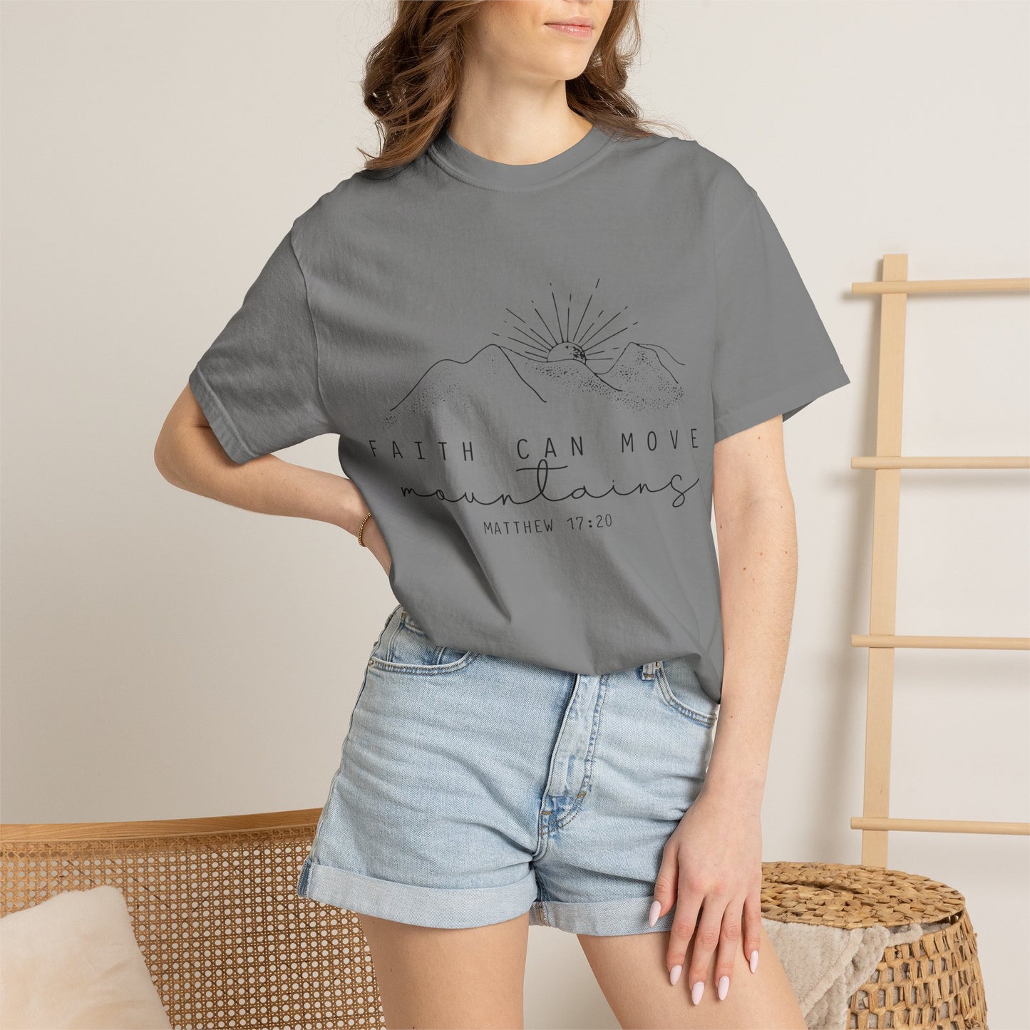 Faith Can Move Mountains T-Shirt — Matthew 17:20 Minimal Mountain Graphic