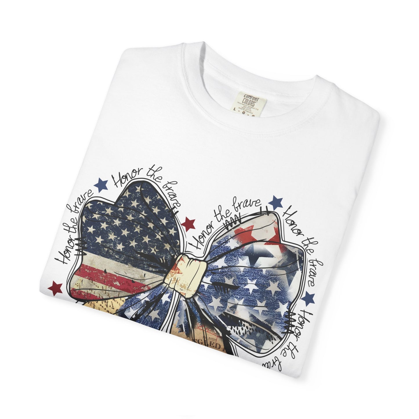Patriotic American Flag Bow T-Shirt – Stars & Stripes Graphic